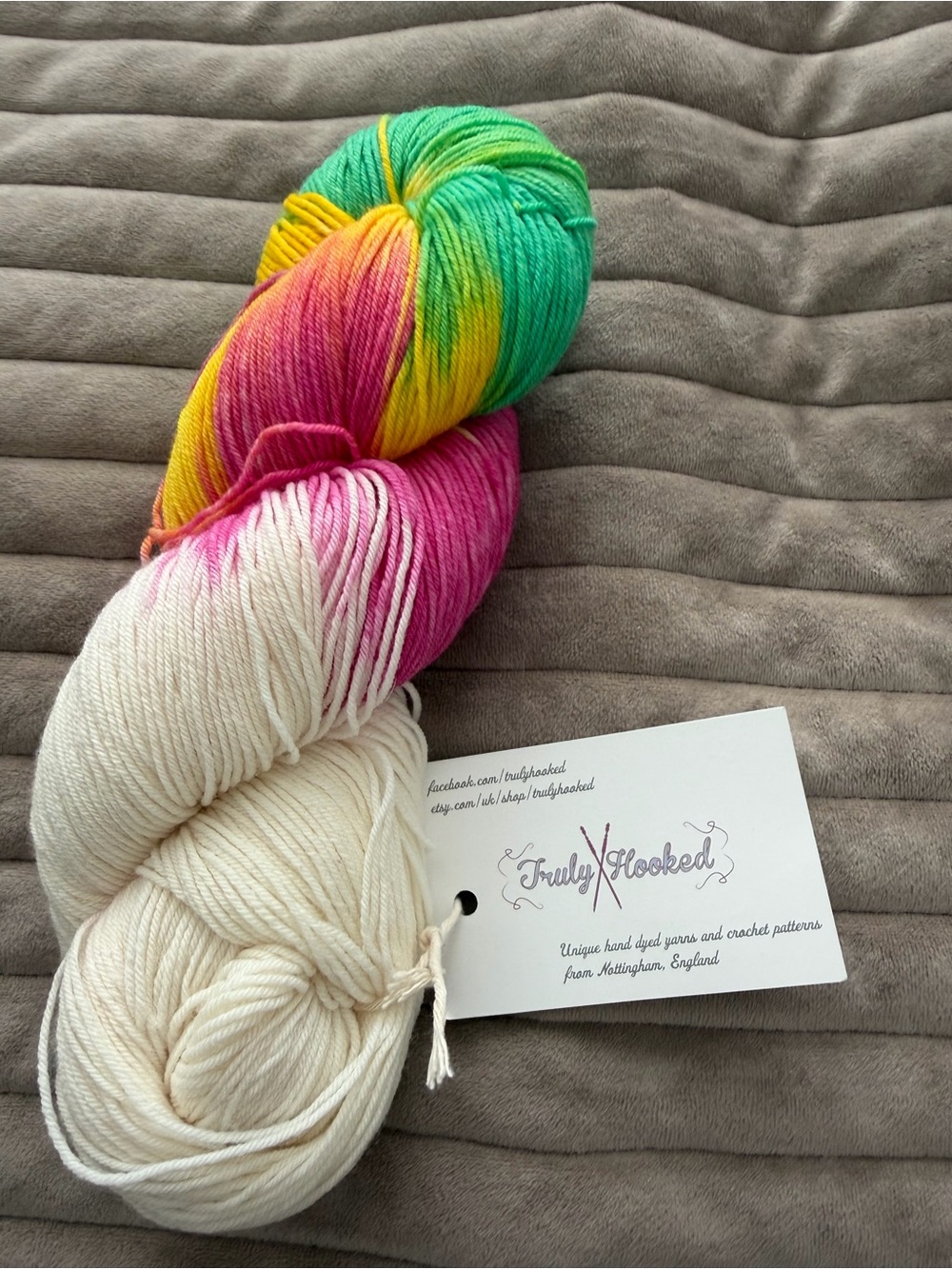 Truly hooked premium yarnHand-Dyed Yarn - Multicolor (Green, Yellow, Pink, Cream
